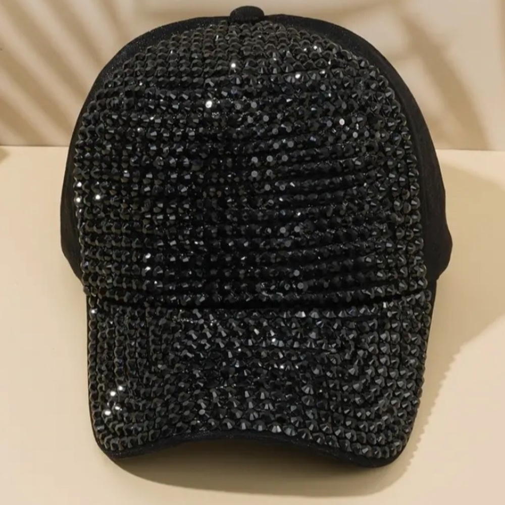 Black Rhinestone Bling Cap